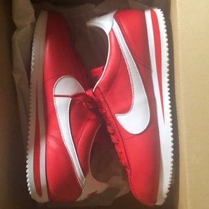 All leather red and white nike ID Cortez.